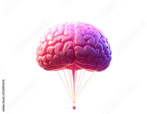 Fantasy Brain Balloon Rising with Cloud Whispers and Sunlight Rays