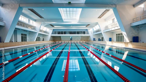 Indoor Olympic Swimming Pool with Clean Blue Water and Bright Architecture