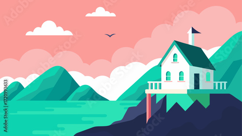 House on cliff overlooking the water view