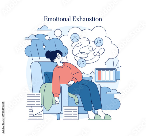 Emotional Exhaustion Depiction in Vector Illustration