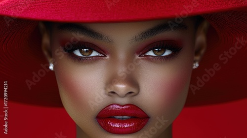 Wallpaper Mural Elegant woman with red hat and red lipstick, glamorous makeup, fashion beauty portrait, modern chic style Torontodigital.ca