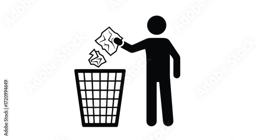 Person throwing crumpled paper into a trash can