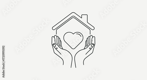 Hands holding a house with a heart inside