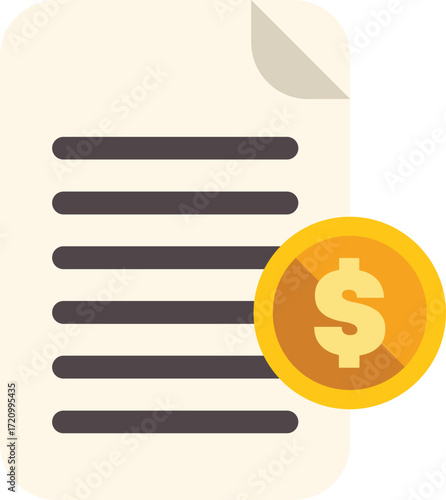 Document with dollar coin symbolizing financial transactions, payment, investment, or business deals