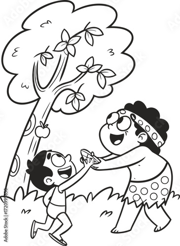 line art god creating adam  cute kawaii cartoon co.eps