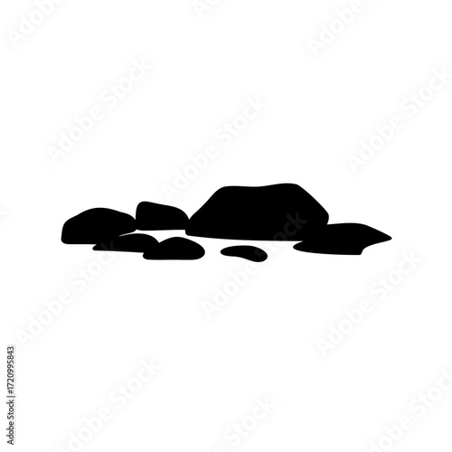 Stylized pile of rocks, dark silhouette on a white background, vector format