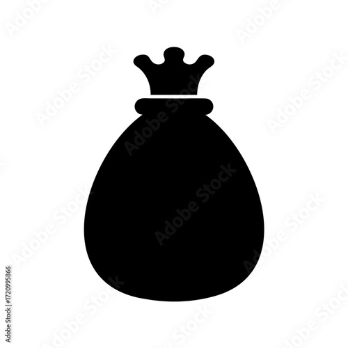 Black silhouette of a regal money bag on a white background