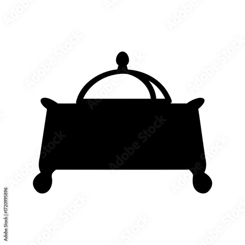 Black silhouette image of a food warmer with lid and four legs