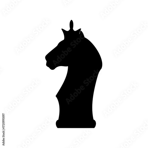 Silhouette of a chess knight piece against a plain white background.