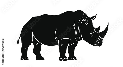Black silhouette of a rhinoceros, vector image