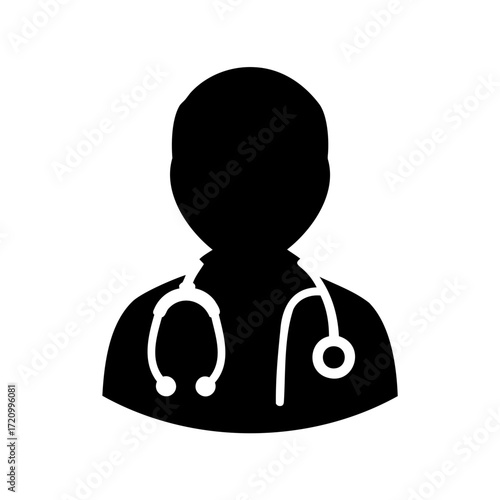 Silhouette of a doctor wearing a stethoscope, a symbol of healthcare profession