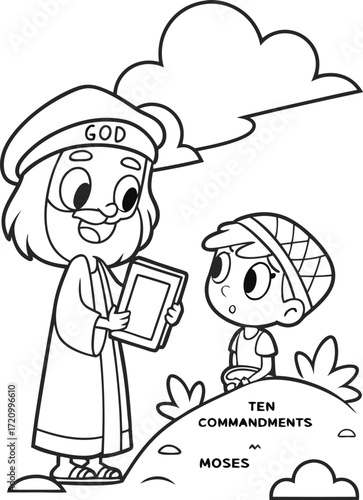 line art god giving the ten commandments to moses .eps