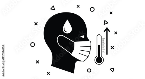 Illustration of sick person wearing face mask