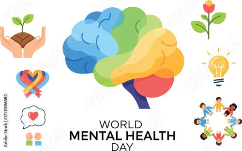 Promote World Mental Health Day awareness with brain graphic