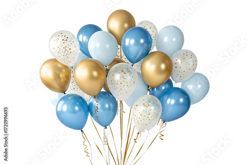 Elegant blue gold and white balloons bunch festive party