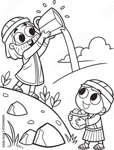 line art god giving water from a rock for israelit.eps