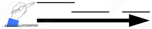 Hand holding a pen creates parallel lines progressing toward a large arrow, conveying direction and focus. Ideal for creativity, progress, goal setting, motivation, productivity, strategy, simple