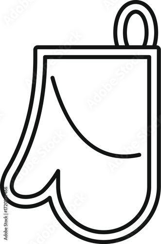 Simple line drawing of a kitchen glove with a hanging loop, ideal for culinary projects and cooking related designs