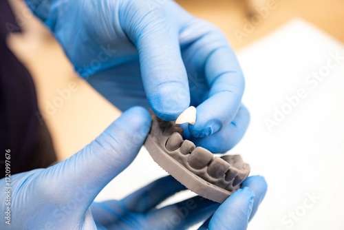 close-up of dentist hand with dental tools