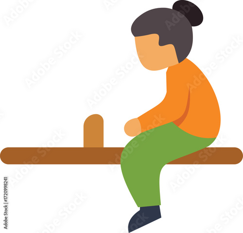 Young child sitting alone on a seesaw, enjoying a moment of quiet contemplation at the playground