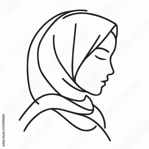 Minimalist profile portrait of a woman wearing a hijab illustration