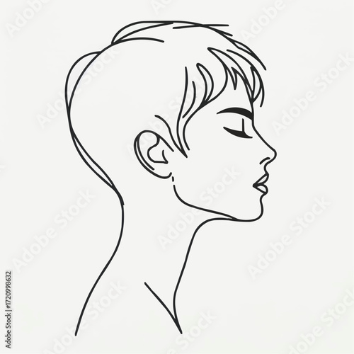 Minimalist portrait of a young woman in profile with short hair illustration