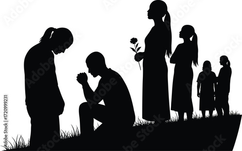 Silhouettes of grief and support, a poignant scene of mourning together