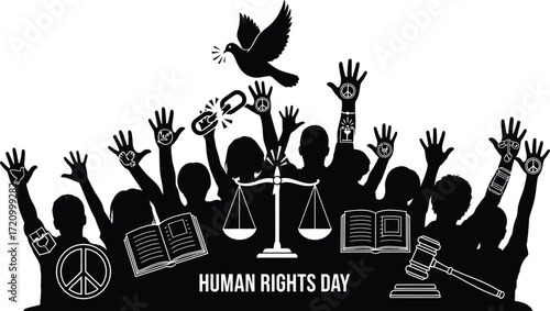 Human rights advocacy with dove, peace, justice, and freedom concepts