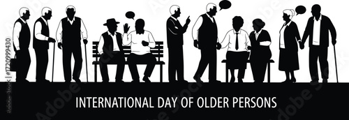 Older persons celebrating International Day in silhouette vector art
