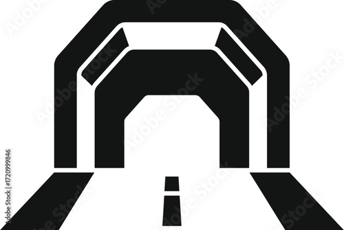 Black and white illustration of a car entering a single lane road tunnel