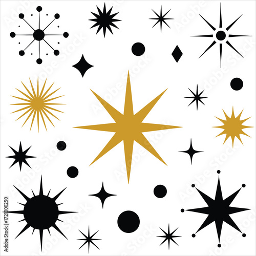 Starbursts circles diamonds black gold