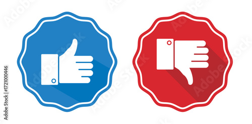 Thumbs Up and Thumbs Down Badge Icons Vector Set for Feedback, Approval, and Disapproval Design
