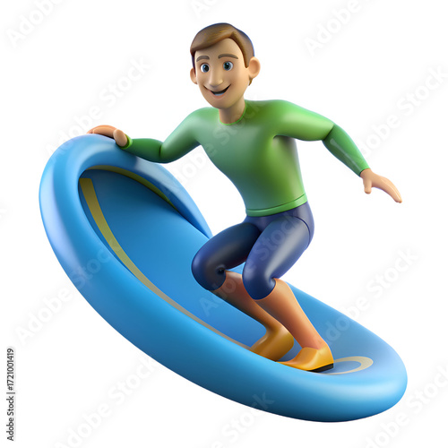 Cartoon Surfer. A Fun 3D Render of Summer Water Sports