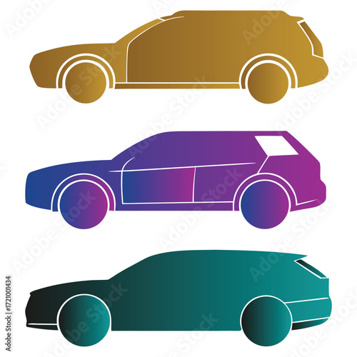 Three cars different colors automobile vehicle