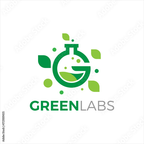 Green lab logo with flask and leaf for agriculture and food tech