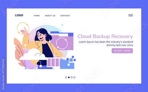 Woman Celebrating Cloud Backup Success Vector Illustration