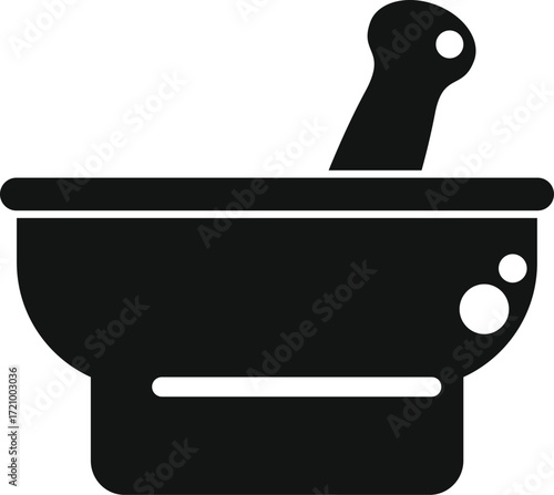 Black silhouette of mortar and pestle, essential tools for grinding ingredients in traditional medicine, pharmacy, or cooking