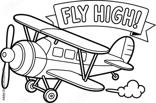 Cartoon Biplane with Banner – Fly High Kids Illustration Vector