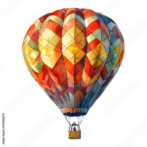 Hot Air Balloon, watercolor vector, isolated on a white background.