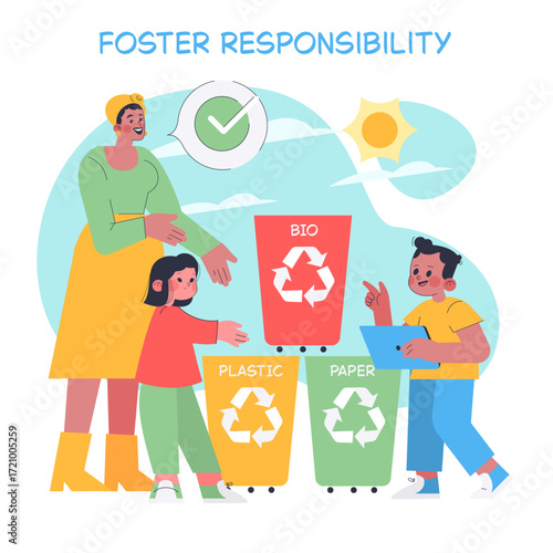 Teaching Kids Recycling Responsibility Vector Illustration