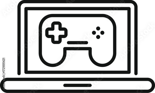 Laptop displaying video game controller, representing online gaming and esports