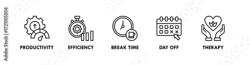 Work Life Balance banner web icon vector illustration concept with icon of productivity, efficiency, break time, day off, and therapy