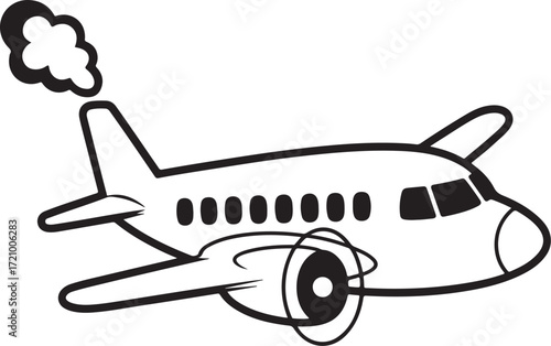 Cute Cartoon Airplane Illustration – Kids Coloring Book Style Vector