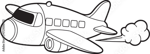 Cute Cartoon Airplane Illustration – Kids Coloring Book Style Vector
