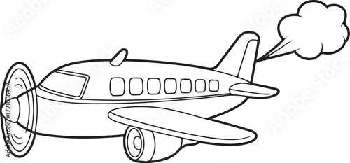 Cute Cartoon Airplane Illustration – Kids Coloring Book Style Vector