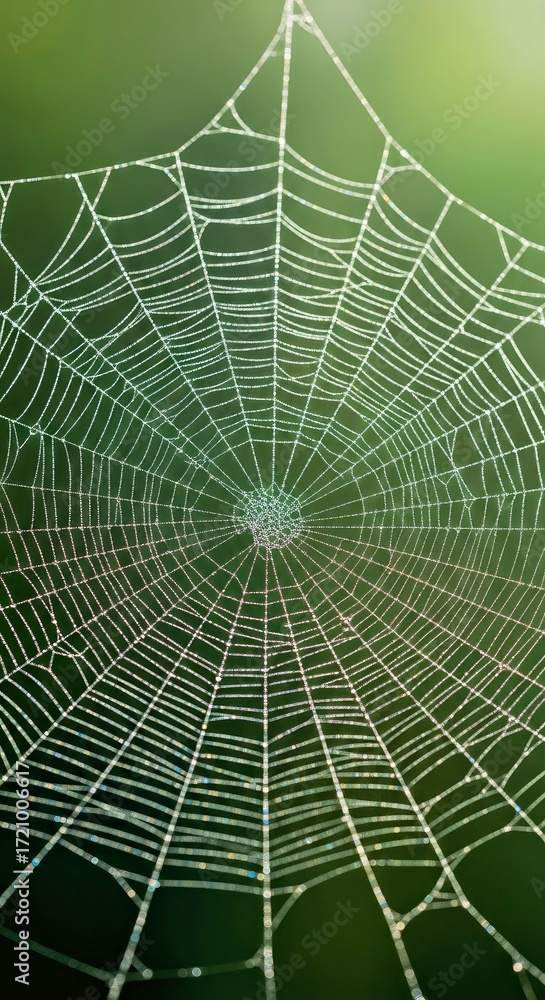 Obraz premium Macro Portrait of Dew-Kissed Spider Silk with Spectral Light Refractions