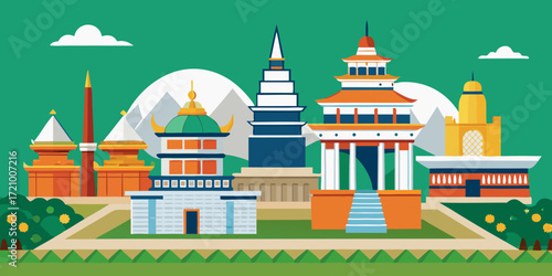 Paper Art Cityscape of Bangkok with Temples and Modern Buildings.
