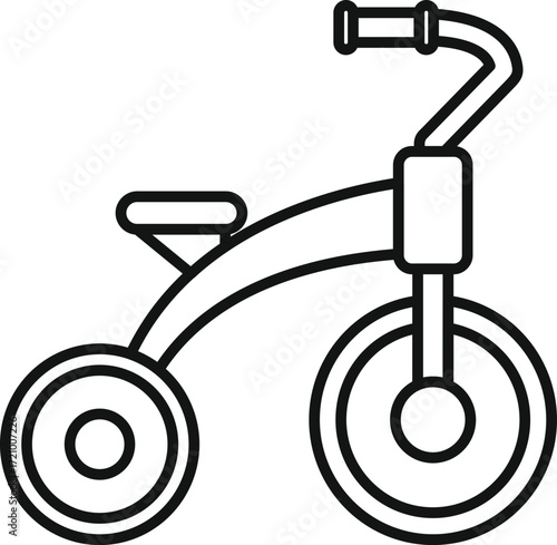 Children's tricycle with handlebars and seat, side view, simple exterior design, kid's outdoor activity