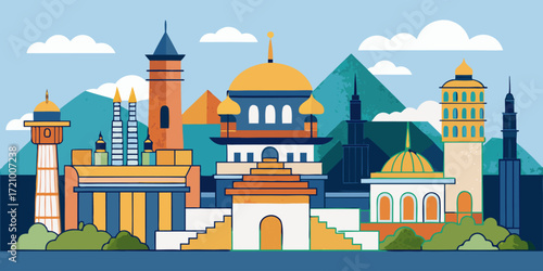 Paper Art Cityscape of Bangkok with Temples and Modern Buildings.