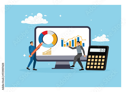 Managers and accountants analyze a company's financial data.